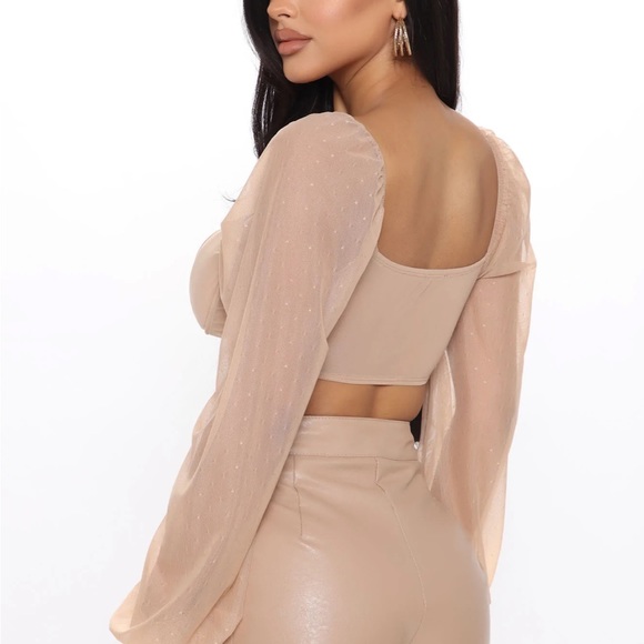 Fashion Nova Tan Fancy Crop Top | Braelette - Picture 3 of 4